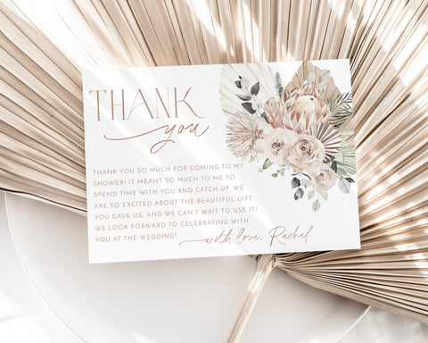 Boho Protea Thank You Card Template, Printable Thank You Card Instant Download Thank You Card, Bridal Shower Thank You, Boho Floral Thanks