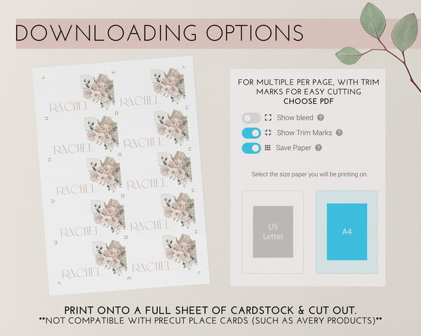 Boho Floral Place Card Template, Printable Place Cards, Bridal Shower Place Card, Floral Place Cards, Bridal Escort Cards, Protea Place Card