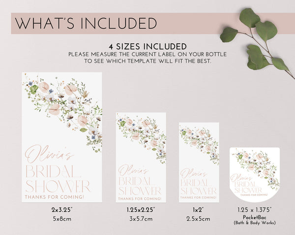 Floral Hand Sanitizer Label Template, Bridal Shower Hand Sanitiser Printable, Editable Sanitizer Labels, Wildflower Hand Sanitizer Labels