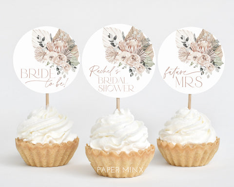 Boho Protea Cupcake Toppers, Bridal Shower Cupcake Toppers, Printable Cupcake Topper, Editable Cupcake Toppers, Floral Bridal Shower Cupcake