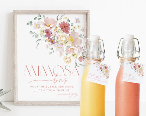 Mimosa Bar Sign, Floral Mimosa Sign, Bridal Shower Mimosa Bar Sign, Juice Labels, Mimosa and Juice Labels, Floral Bridal Shower Mimosa Sign