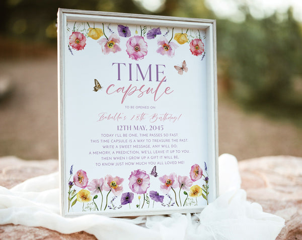 Wildflower Time Capsule, Floral 1st Birthday Time Capsule Sign, Birthday Time Capsule Template, Girl 1st Birthday Time Capsule Printable