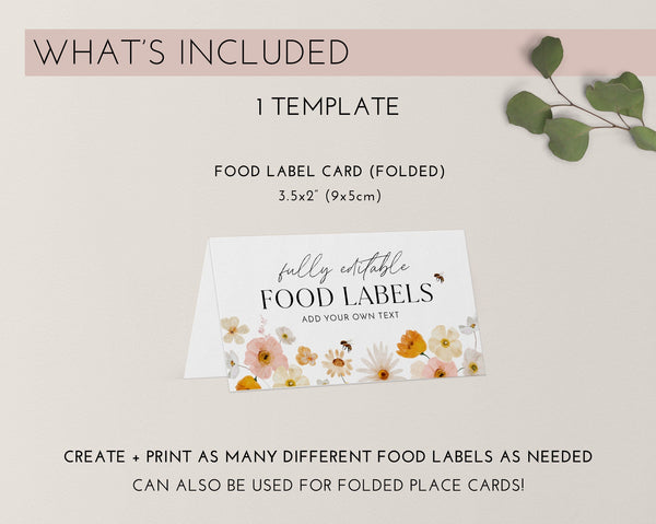 Bee Food Labels, Food Label Card, Food Tent Card, Bee Birthday Food Tags, Folded Food Cards, Tented Food Labels, Food Cards, First Bee Day