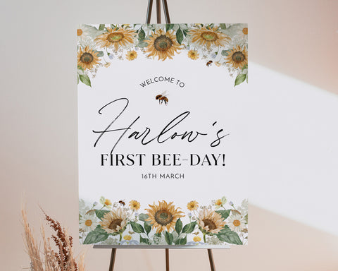 Bee 1st Birthday Welcome Sign, Sunflower Welcome Sign, Baby First Birthday, Girls 1st Birthday Sign, Bee 1st Birthday Welcome, 1st Bee Day