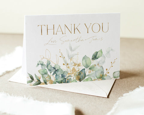 Thank You Card Template, Printable Thank You Card, Baby Shower Thank You Card Editable Template, Greenery Baby Shower Thank You Card, Leaves