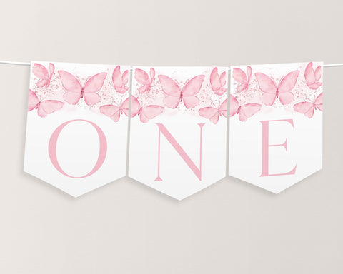 Butterfly High Chair Banner Printable, Butterfly 1st Birthday Banner For High Chair, Pink Butterfly 1st Birthday Decor, High Chair Banner