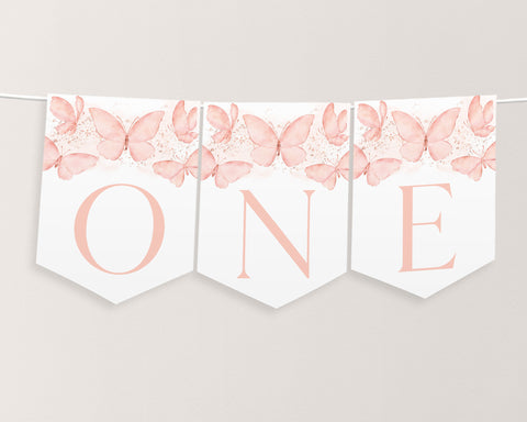 Butterfly High Chair Banner Printable, Butterfly 1st Birthday Banner For High Chair, Peach Butterfly 1st Birthday Decor, High Chair Banner