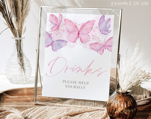 Butterfly Editable Sign, Custom 8x10 Sign, Sign 8x10, Custom Text Sign, Landscape Portrait Sign, Printable Signs Butterfly Birthday Decor
