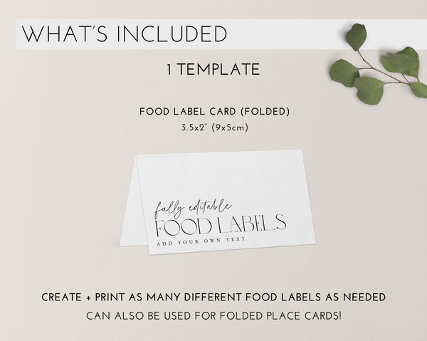 Minimal Bridal Shower Food Labels, MInimalist Food Label Card, Food Tent Cards, Food Tags, Food Labels, Folded Food Cards, Tented Food Cards