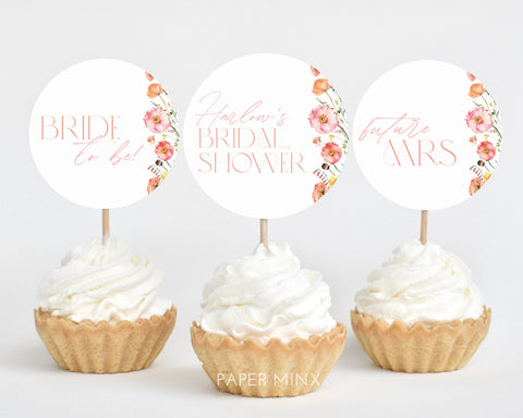 Floral Cupcake Toppers, Bridal Shower Cupcake Toppers, Printable Cupcake Topper, Editable Cupcake Toppers, Pink Floral Bridal Shower Cupcake