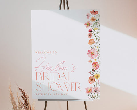 Floral Bridal Shower Welcome Sign Printable, Floral Welcome Sign, Editable Welcome Sign Kitchen Tea, Wildflower Welcome Sign, Pink Flowers