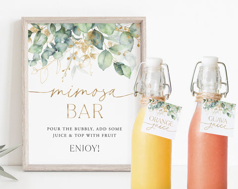 Mimosa Bar Sign, Eucalyptus Mimosa Bar Sign, Bridal Shower Mimosa Bar Sign, Greenery Mimosa Sign, Juice Labels, Mimosa and Juice Labels