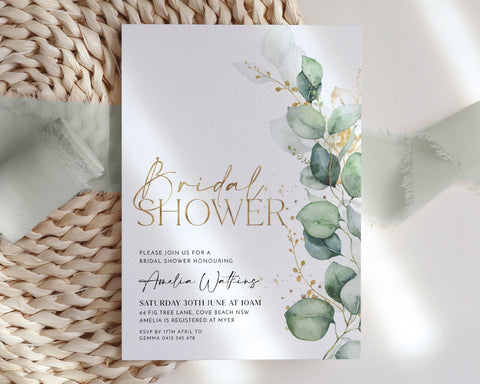 Bridal Shower Invitation Template, Eucalyptus Bridal Shower Invite, Greenery Bridal Shower, Editable Bridal Shower Template, Kitchen Tea