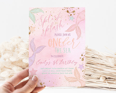 Mermaid Birthday Invitation, Mermaid 1st Birthday Girl, Mermaid Party, Under the Sea Editable Template, Mermaid Invitation Peach Pink Purple