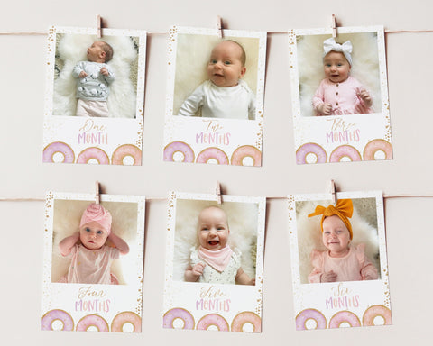 Donut First Year Photo Banner, 1st Birthday Milestone Photos, Baby's First Year Month Photos, Monthly Photo Banner, 1st Birthday Decorations