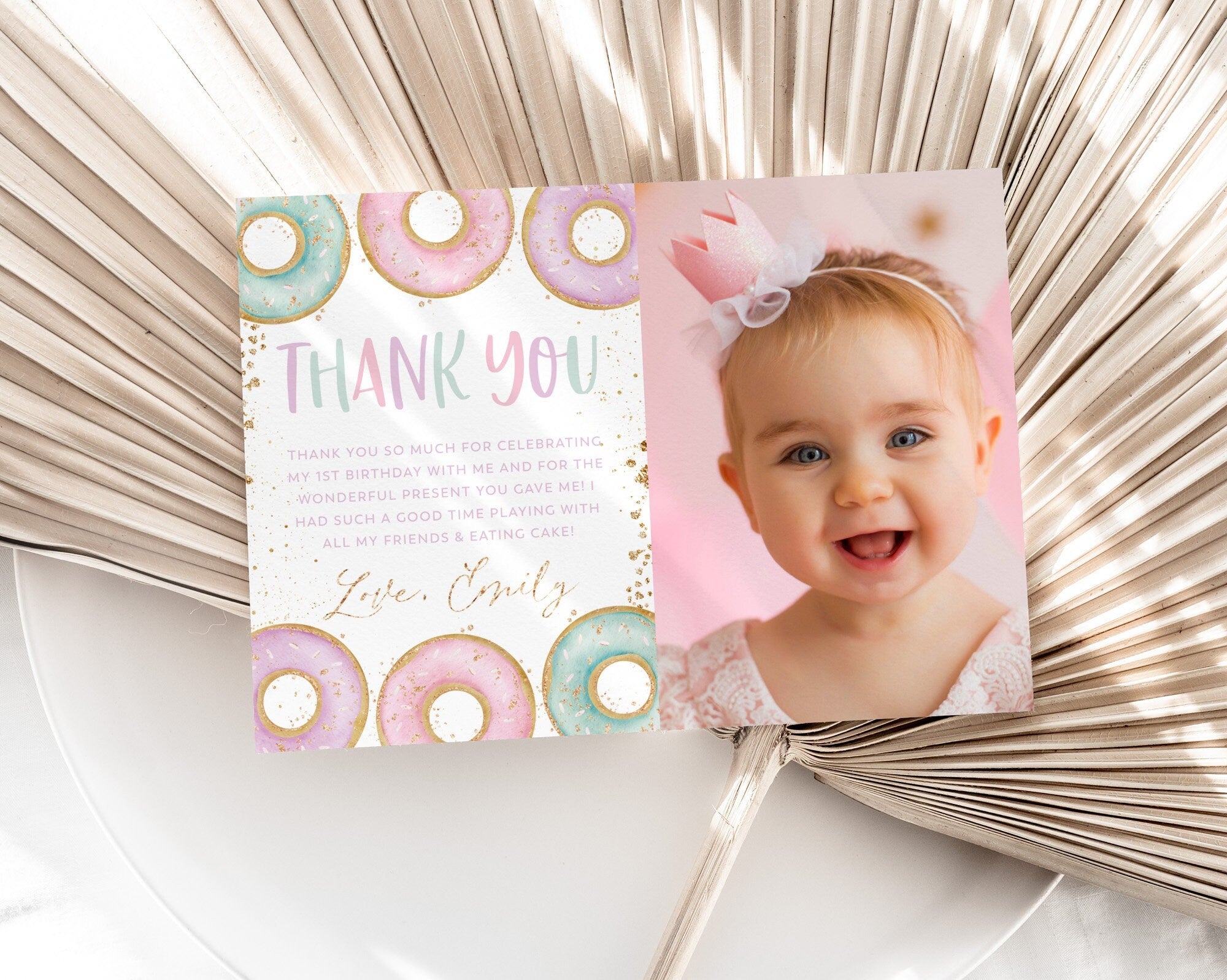 Donut Thank You Card Template, Printable Thank You Card, Donut Birthday Thank You Card Editable Template, Donut Party Thank You Card Pink