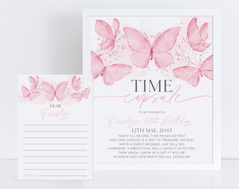 Butterfly First Birthday Time Capsule, 1st Birthday Time Capsule Sign, Butterfly Girls 1st Birthday, First Birthday Girl Time Capsule Pink