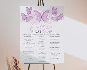 First Birthday Milestone Board Template, Purple Butterfly Milestone Board, Baby Milestone Sign, Butterfly Milestone Poster Birthday Girl