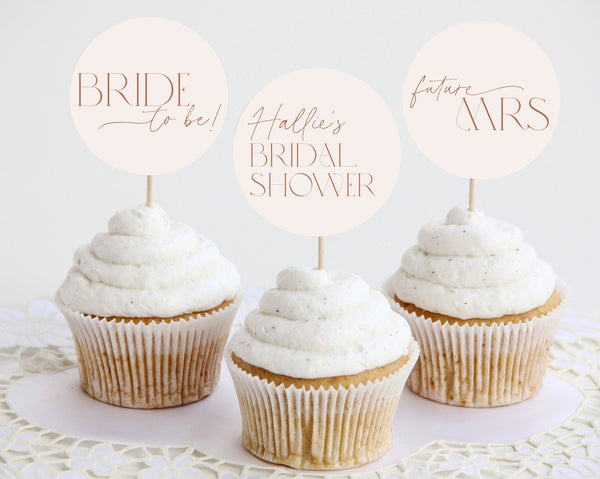 Neutral Cupcake Toppers, Bridal Shower Cupcake Toppers, Printable Minimalist Cupcake Topper, Editable Cupcake, Beige Bridal Shower Decor