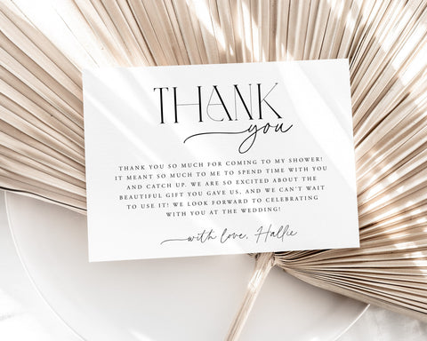 Minimal Thank You Card Template, Printable Thank You Card Instant Download Thank You Card Bridal Shower, Black Minimalist Thank You Card