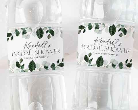 Greenery Water Bottle Label, Bridal Shower Water Label, Printable Water Bottle Label, Greenery Bridal Shower Water Label Stickers Eucalyptus