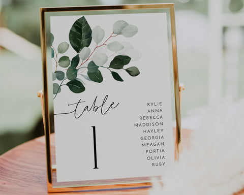 Table Numbers, Bridal Shower Table Numbers, Greenery Table Numbers, Eucalyptus Table Number Template, Printable Table Numbers Greenery