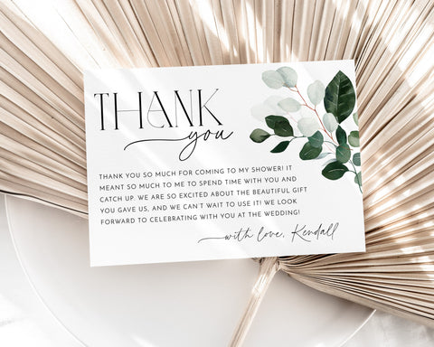 Thank You Card Template, Printable Thank You Card, Instant Download Thank You Cards, Bridal Shower Thank You, Greenery Thank You Card