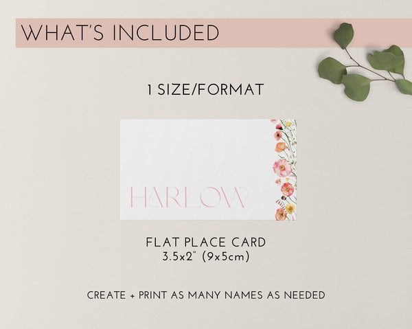Floral Place Card Template, Printable Place Cards, Bridal Shower Place Cards, Floral Place Cards, Bridal Escort Cards, Wildflower Place Card
