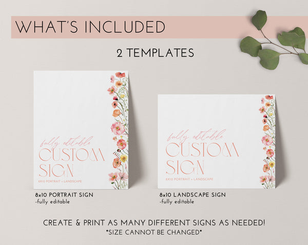 Floral Bridal Shower Signs 8x10, Editable Signs, Floral Bridal Signs, Printable Bridal Signs, Flower Bridal Custom Signs, Wildflower Signs