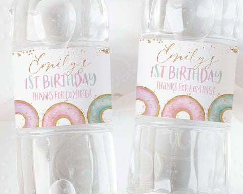 Donut Water Bottle Labels, Donut Water Label, Printable Water Bottle Label, Donut Party Water Labels, 1st Birthday Girl, Donut Grow Up Pink