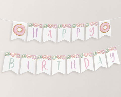 Donut Birthday Banner Printable, Happy 1st Birthday Banner, First Birthday Decor, Donut Party Banner, Donut Birthday Banner Editable, Girl