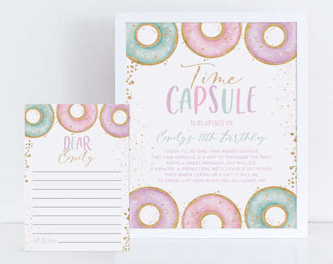 Donut Time Capsule, 1st Birthday Time Capsule Sign, Time Capsule Template, Donut Grow Up, Donut 1st Birthday, Donut Party Decorations Pink