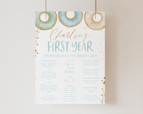 Donut Milestone Sign, Donut 1st Birthday Milestone Board, 1st Birthday Boy, Baby First Birthday, Baby Milestone Sign 1st Birthday Donuts