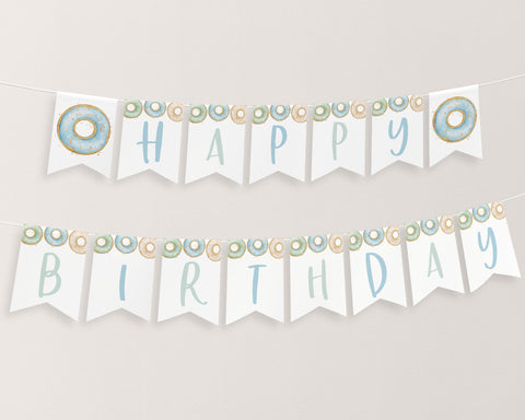 Donut Birthday Banner Printable, Happy 1st Birthday Banner, First Birthday Decor, Donut Party Banner, Donut Birthday Banner Editable, Boy