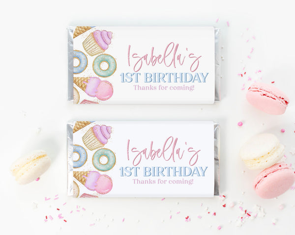 Sweet One Chocolate Bar Wrapper Template, Printable Candy Bar Wrapper, 1st Birthday Candy Bar Wrapper, Birthday Favors, Pastel 1st Birthday