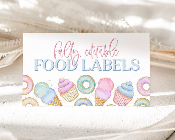 Sweet One Food Labels, Candy Birthday Food Label Card, Food Tent Card, Birthday Food Tags, Folded Food Cards, Tented Food Labels, Pastel