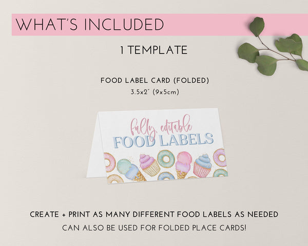 Sweet One Food Labels, Candy Birthday Food Label Card, Food Tent Card, Birthday Food Tags, Folded Food Cards, Tented Food Labels, Pastel