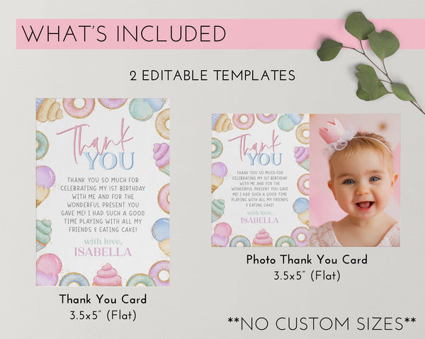 Sweet One Thank You Card Template, Printable Thank You Card, Pastel Birthday Thank You Card Editable Template, Candy Party Thank You Card