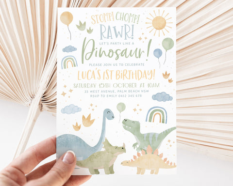 Dinosaur 1st Birthday Invitation Template, Dinosaur First Birthday, Dinosaur Birthday, Printable Birthday Invitation, 1st Birthday Boy Dino