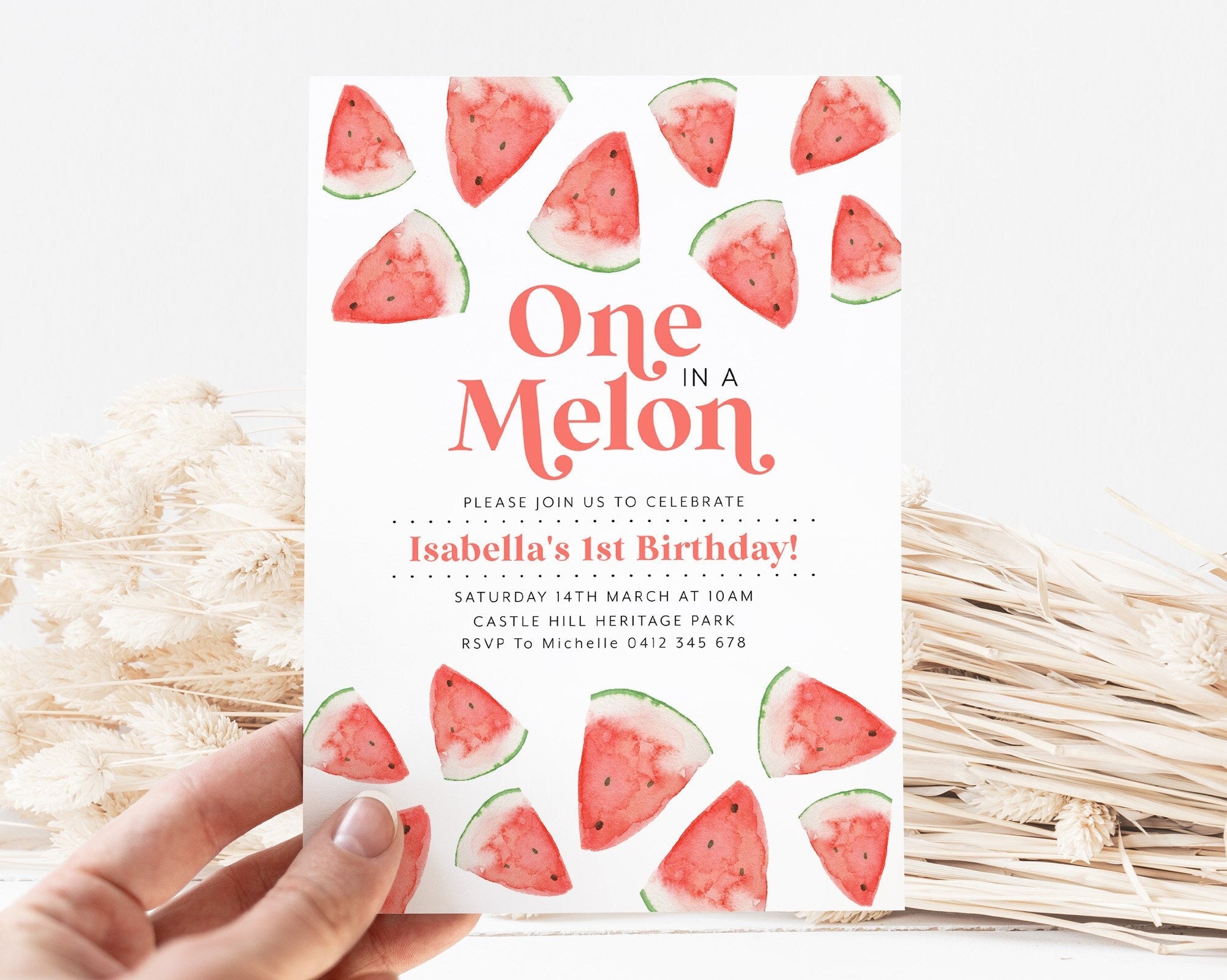 One In a Melon Invitation Template, Watermelon 1st Birthday Invite, Watermelon Girls First Birthday Invitation Red, Melon 1st Birthday Girl