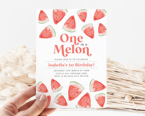 One In a Melon Invitation Template, Watermelon 1st Birthday Invite, Watermelon Girls First Birthday Invitation Red, Melon 1st Birthday Girl