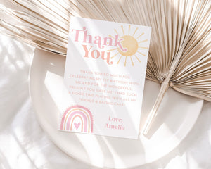 Rainbow Thank You Card Template, Printable Thank You Card, Onederful Birthday Thank You Card Editable Template, Rainbow Party Thank You Card