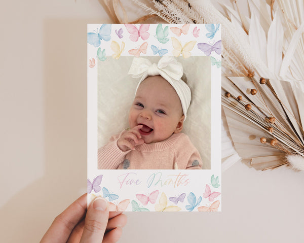 Rainbow Butterfly 1st Year Photo Banner, Pastel Butterfly Birthday Milestone Photos, Baby's First Year Month Photos, Monthly Photo Banner