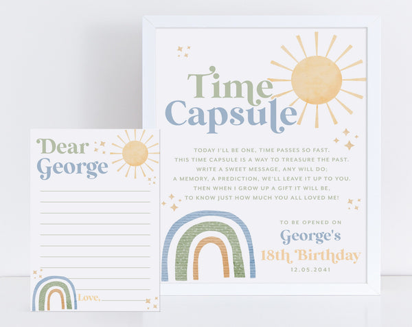 First Trip Around the Sun Time Capsule, 1st Birthday Time Capsule Sign, Time Capsule Template, Rainbow Sun 1st Birthday Decorations Boy