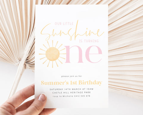 Little Sunshine Birthday Invitation, Sun Invitation, Sunshine 1st Birthday Invitation, 1st Birthday Girl, Our Little Sunshine 1st Birthday