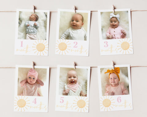 Sun 12 Month Photo Banner, 1st Birthday Milestone Photos, Baby's First Year Monthly Photo Banner, 1st Birthday Decor, One Year Photo Banner