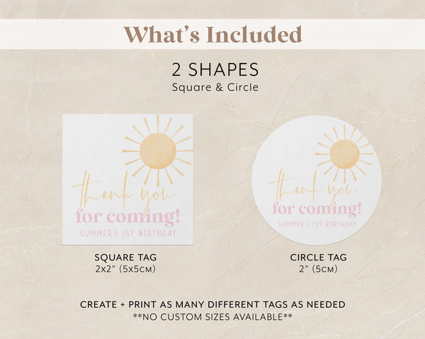 Sun Favor Tags, Editable Tags, Printable Favor Tags, Sunshine Birthday Tag, Sun Gift Tags, Little Sunshine 1st Birthday Favor Labels Girl