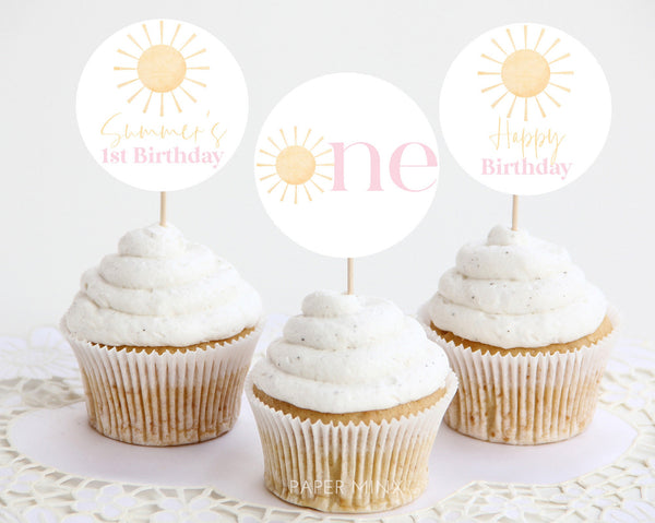 Sun Cupcake Toppers, Printable Cupcake Topper, Sunshine 1st Birthday Editable Cupcake Toppers, Little Sunshine 1st Birthday Cupcake Toppers