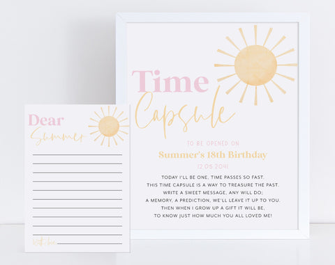 Sun Time Capsule, 1st Birthday Time Capsule Sign, Time Capsule Template, Sunshine Birthday Party, Sun 1st Birthday Decorations, Sunshine