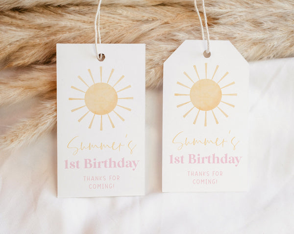 Sun Favor Tags, Sunshine 1st Birthday Thank You Tags, Sun 1st Birthday Gift Tag, Editable Birthday Tag, Printable Gift Tags, Little Sunshine
